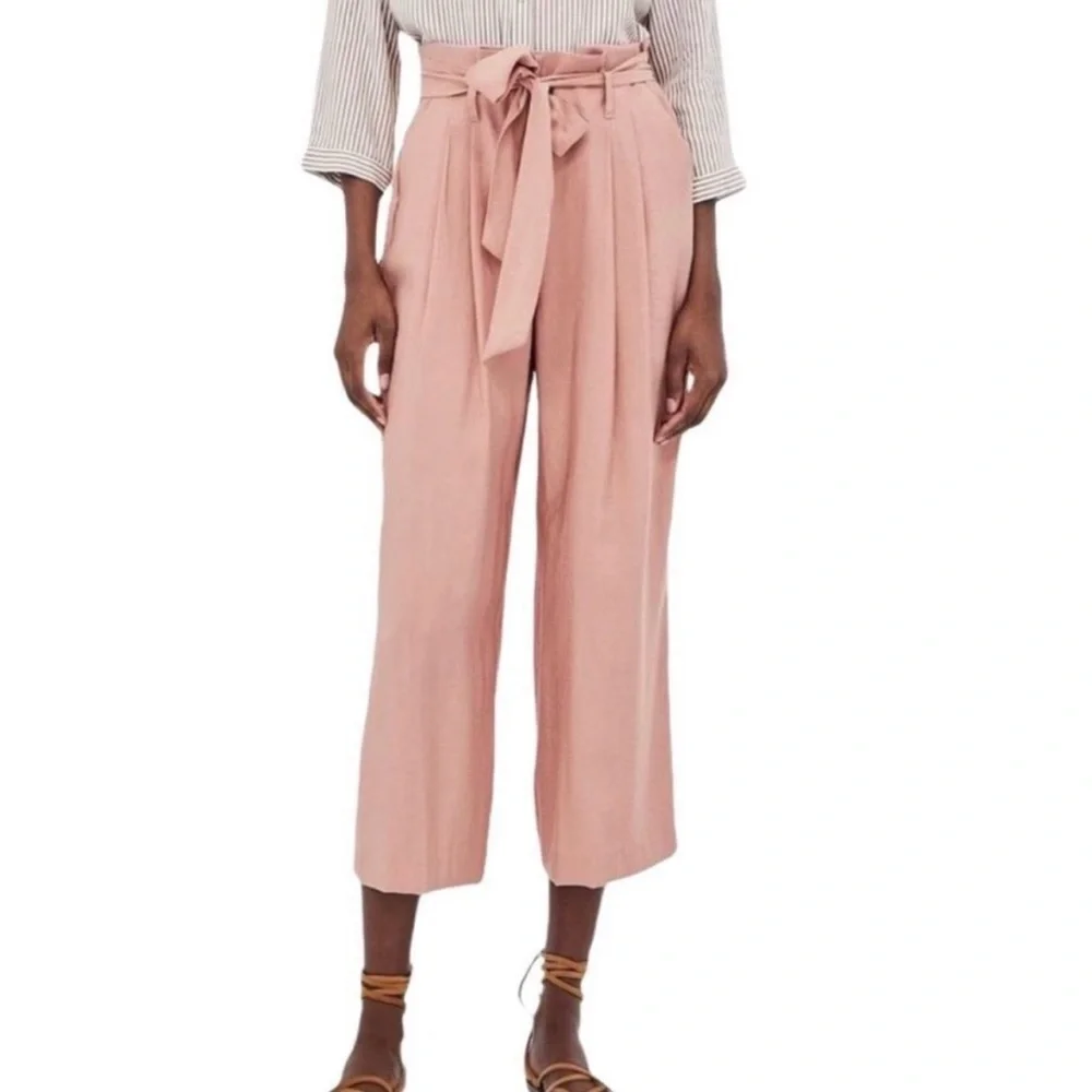 Zara Basic Soft Pink Paperbag Waist Culottes Wide Leg Cropped Pants Size Small